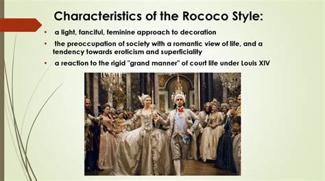 Describe at least three characteristics of rococo art, along with its correlation to creative expressions and societal influence.